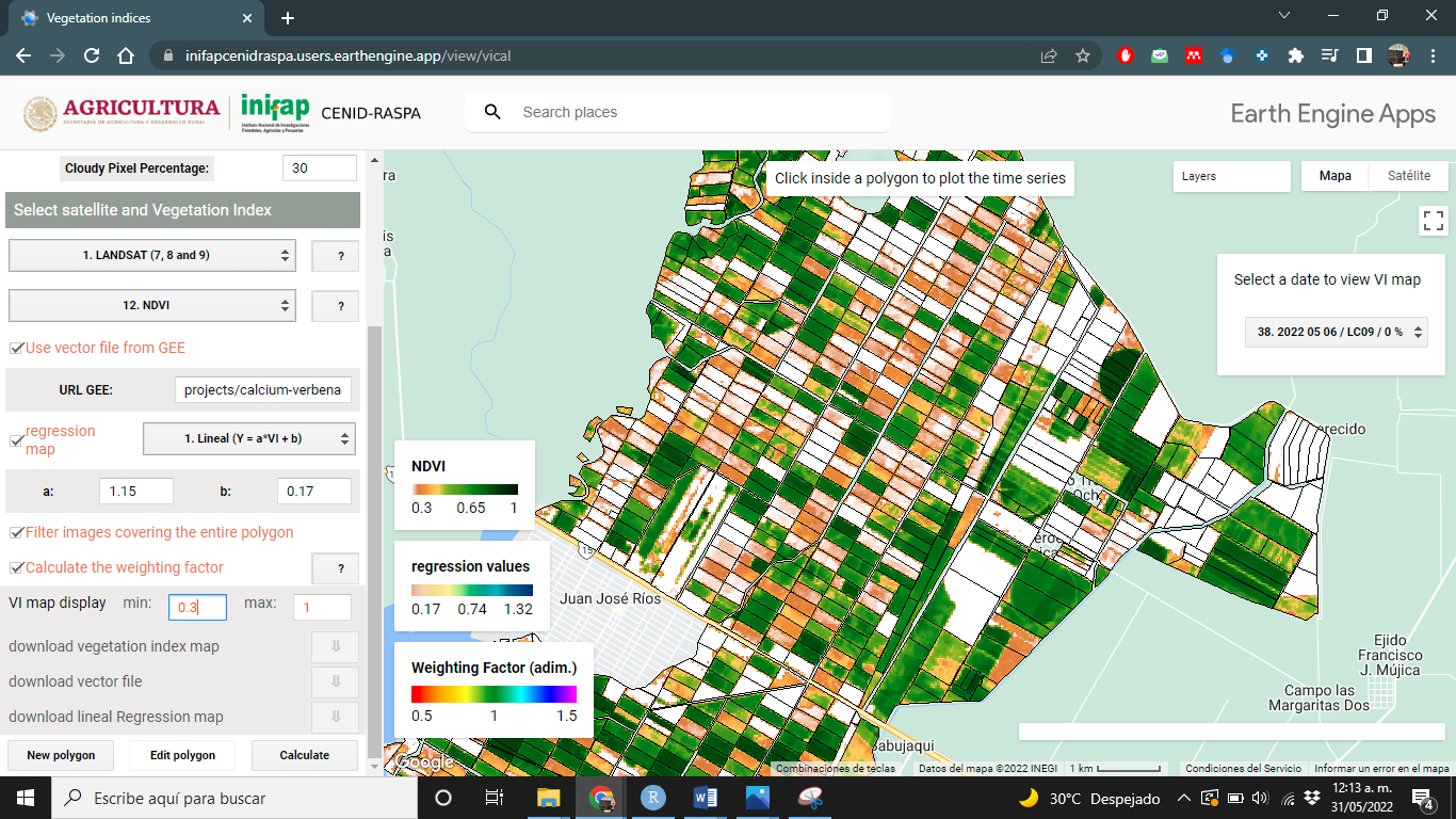 NDVI con valores en el rango [0.3,1]